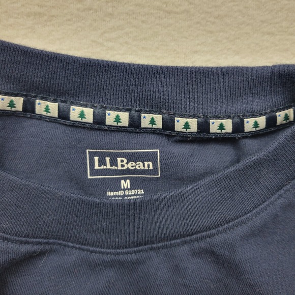 LL Bean Navy Blue Tree Star Embroidered T Shirt Mens Medium Vacationland - Picture 7 of 9